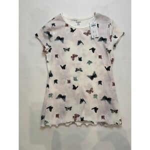 Abercrombie Kids Butterfly Ribbed T-Shirt Kids 13/14 NWT Lettuce Hem